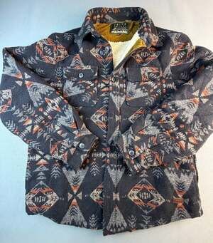 Jachs New York Men's L Black Aztec Geometric Faux Sherpa Lined Shirt Jacket